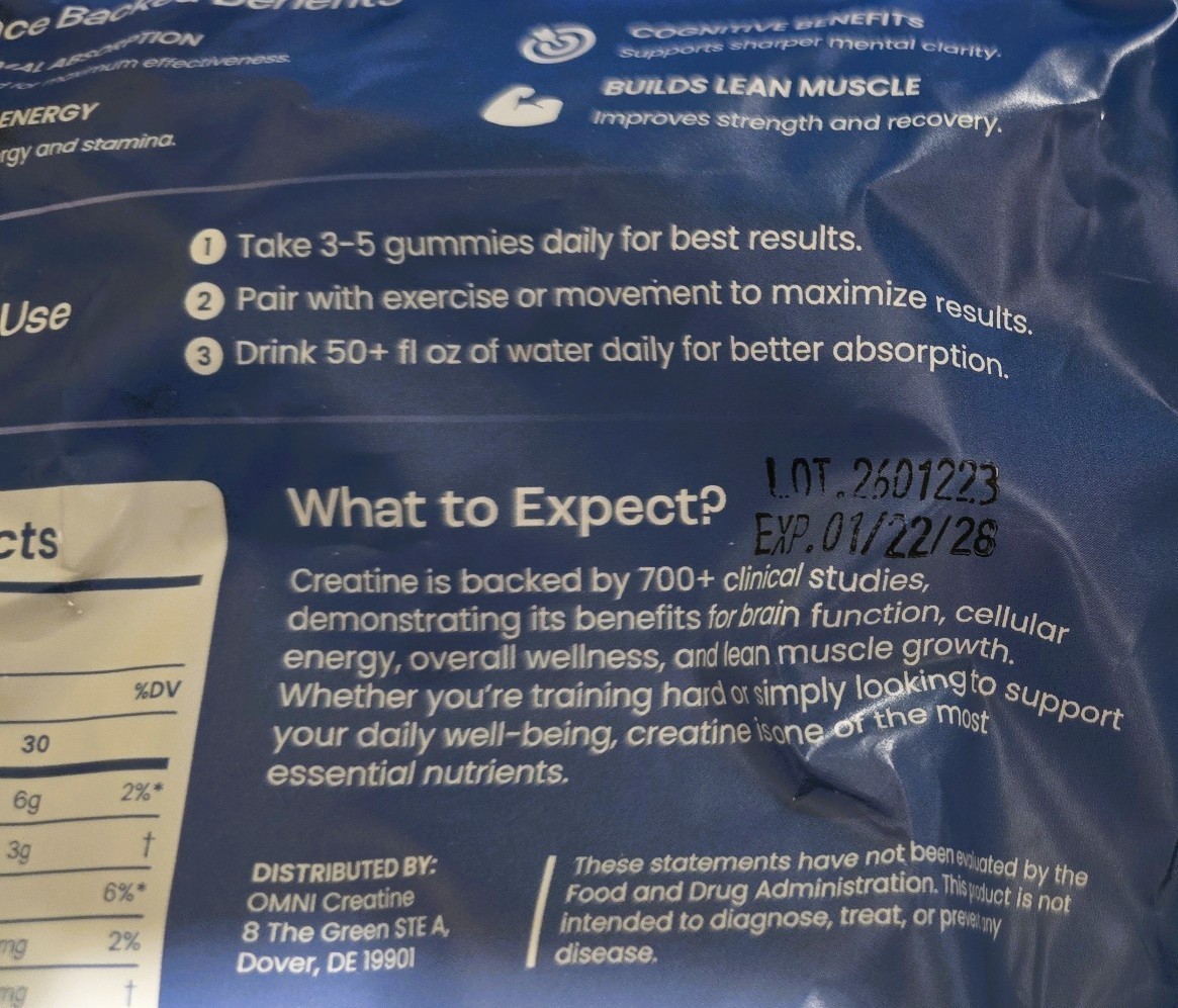 OMNI (3 Pack) Creatine Monohydrate Gummies – Supports Muscle Growth, Watermelon