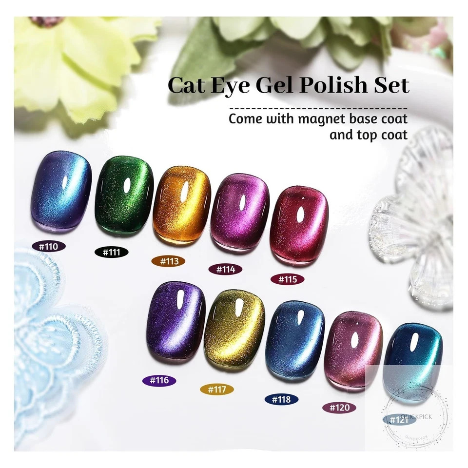 Cat Eye Gel Nail Polish 10 Colors Blue Green Red with Base Coat Top Coat Magnet