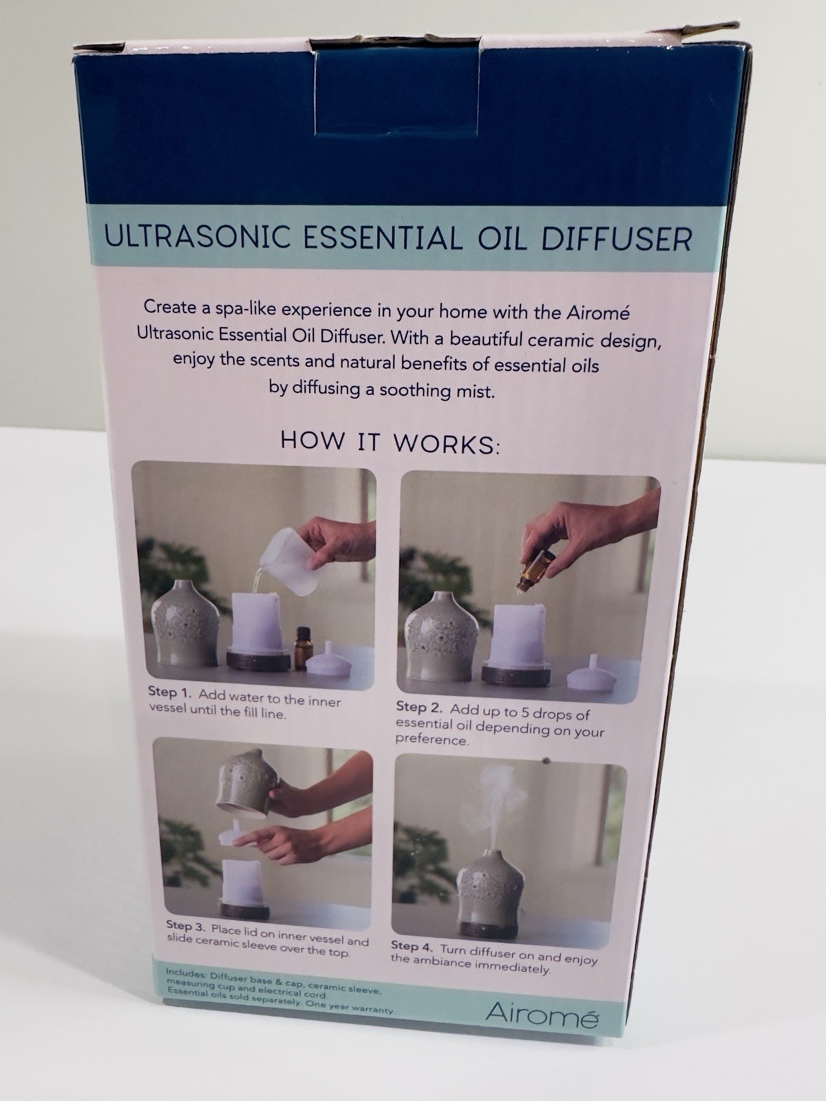Airome Perennial Ultrasonic Essential Oil Diffuser 100mL Ceramic LED Light NIB