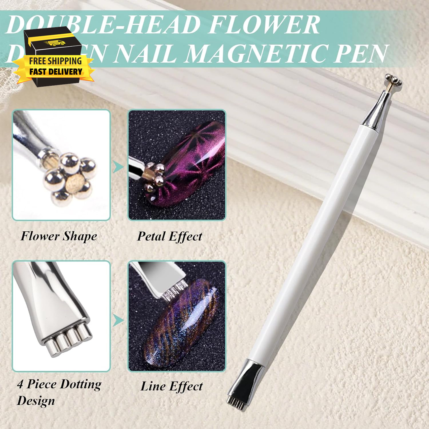 3 in 1 Heart Magnet for Cat Eye Gel Polish, Double-Head Flower Design Nail Magne
