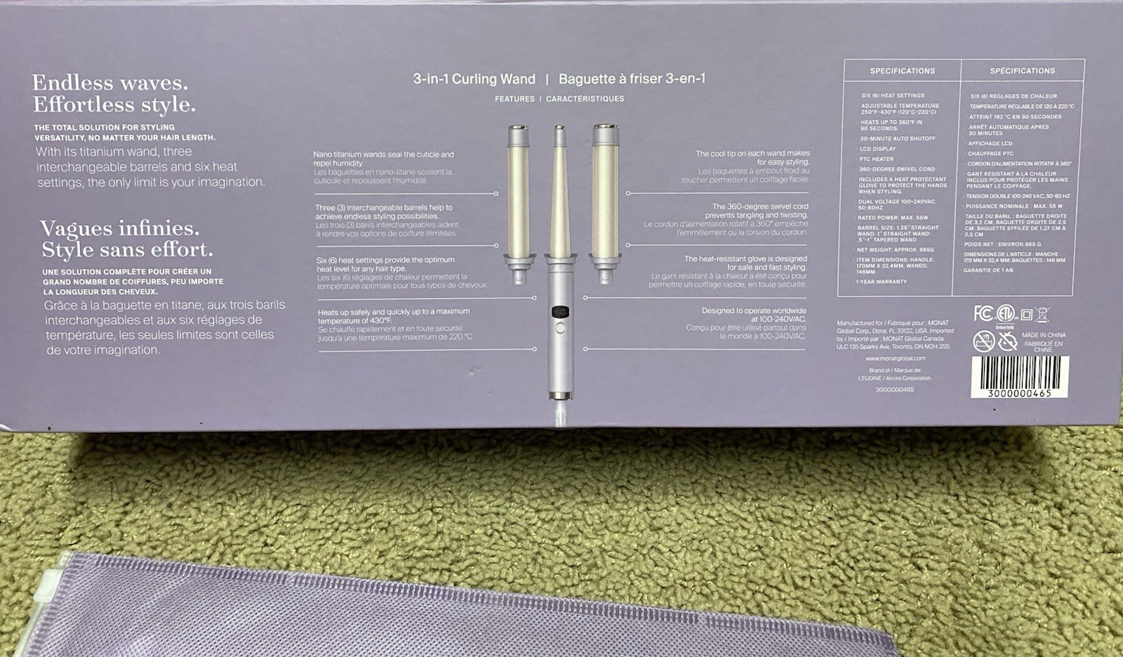 NEW IN BOX Monat 3 in 1 Curling Iron with BONUS Monat branded Silicone Sleeve