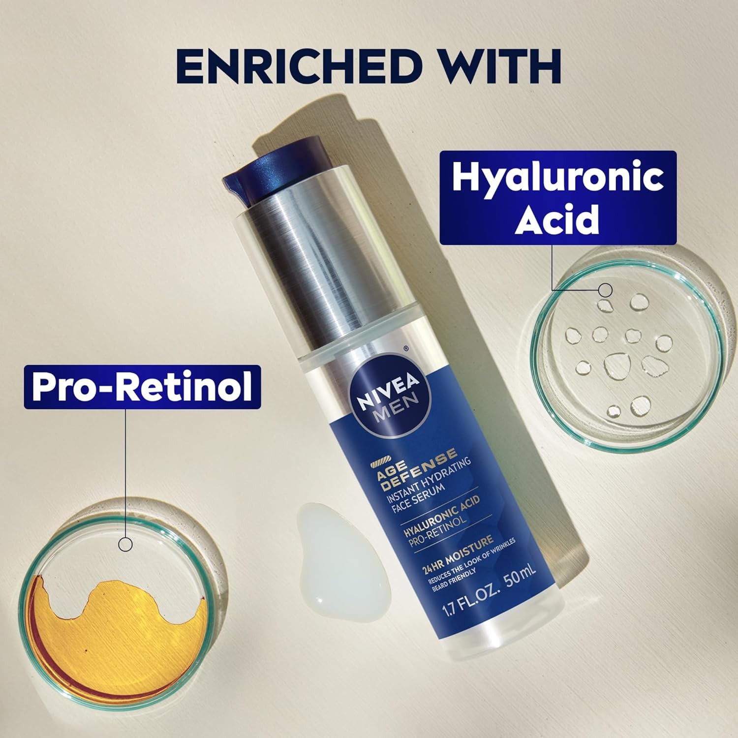 NIVEA MEN Age Defense Hydrating Face Serum Pro-Retinol 1.7 oz