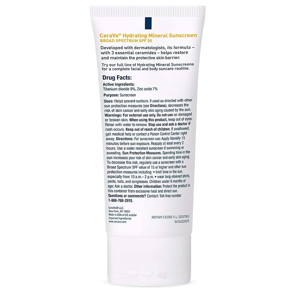 CeraVe 100% Mineral Sunscreen SPF 50 | Face sunscreen With Zinc Oxide &…