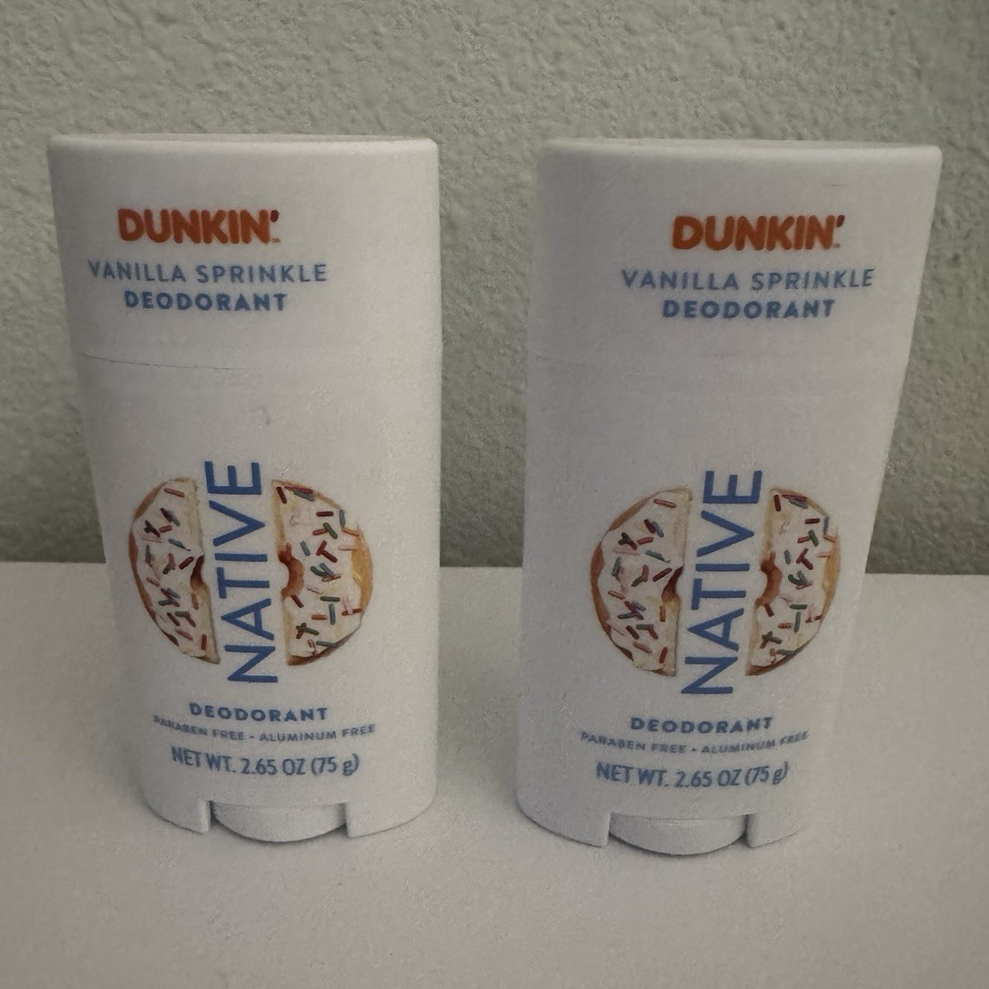 Native Dunkin’ Vanilla Sprinkle Stick Deodorant Aluminum-Free 2.65 oz 2 Pack
