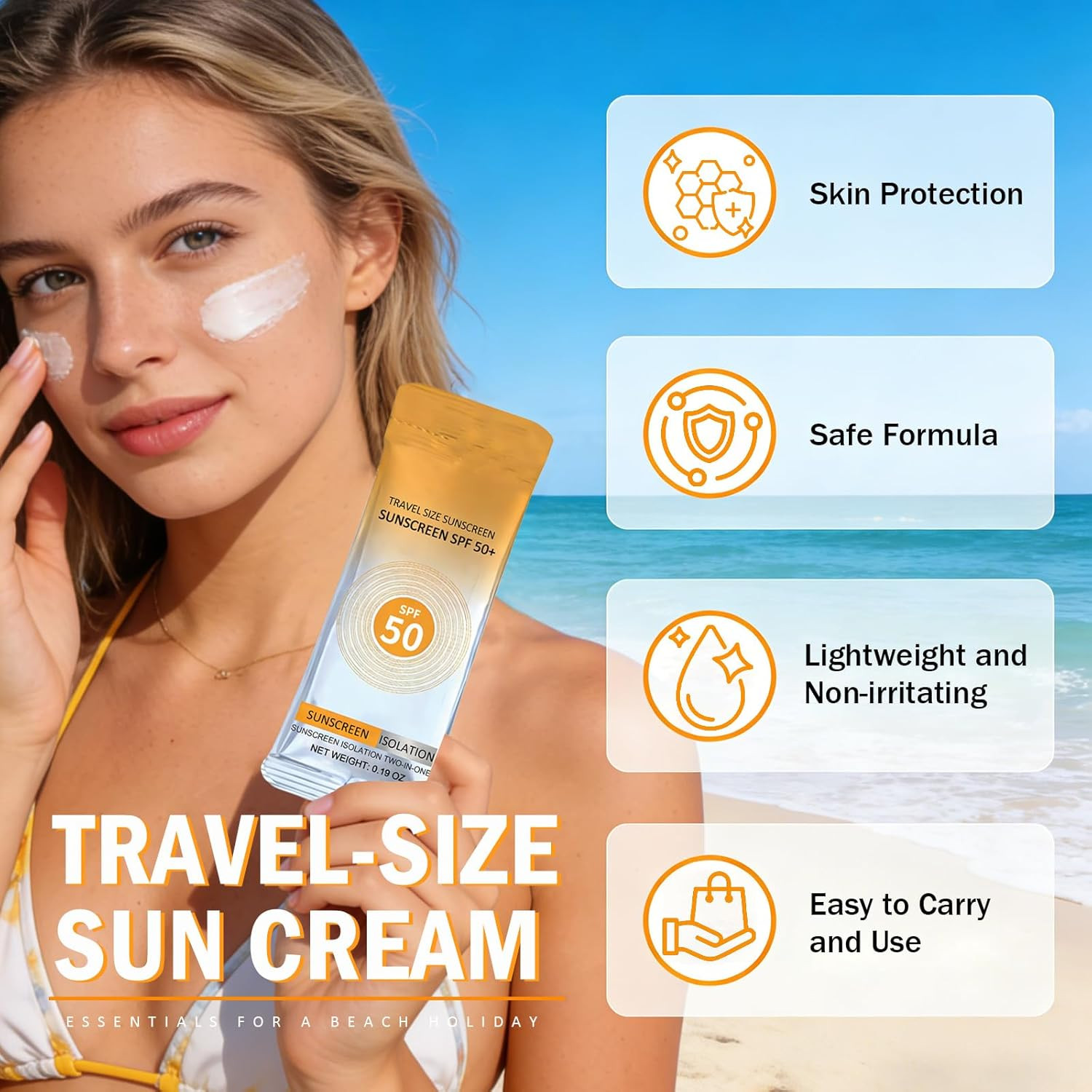 50 Pcs Travel Size Sunscreen SPF 50+ Bulk Mini Sunscreen for Face & Body Ligh