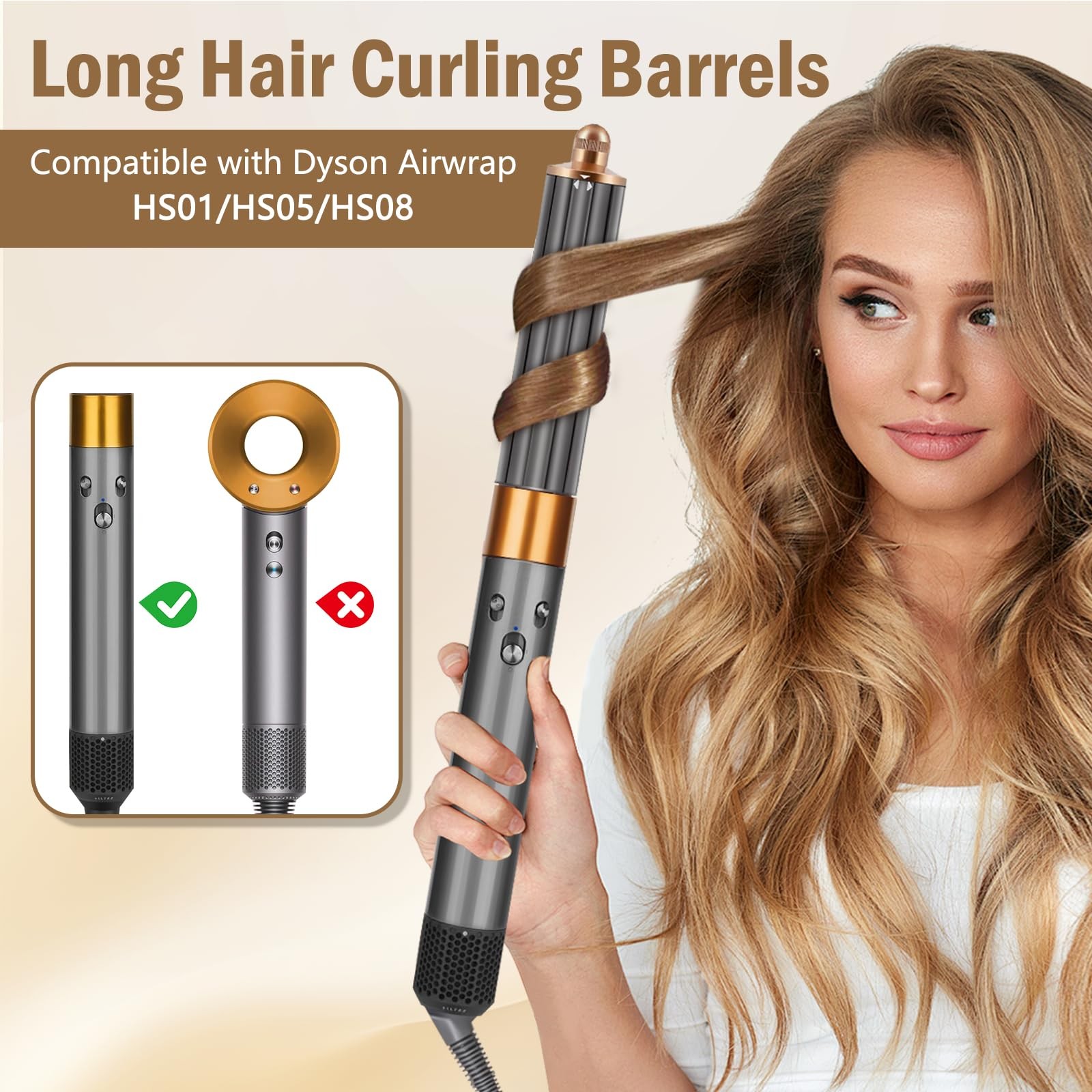 40MM 1.6in Long Hair 1 Count (Pack of 1), Curling Barrels,Gold