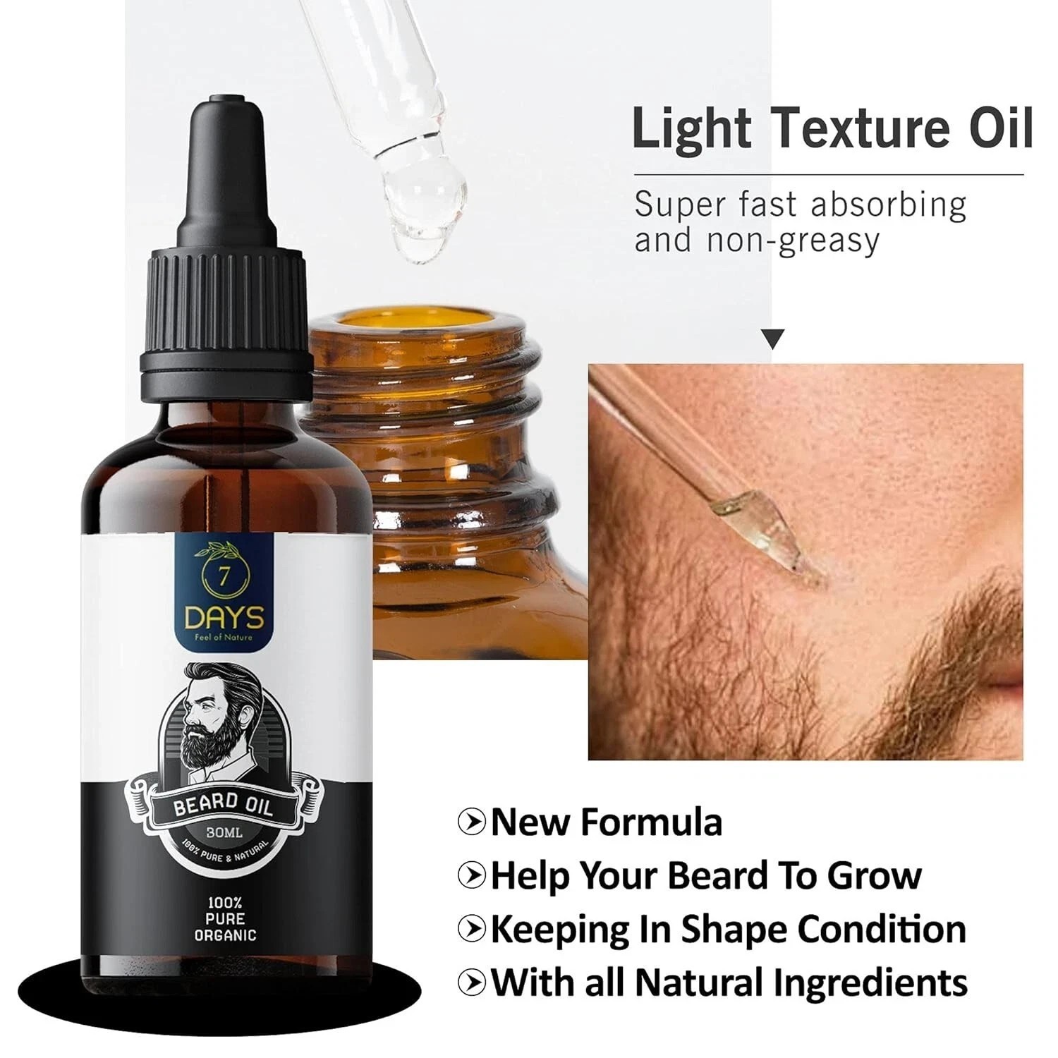 7 Days 100% Result Beard oil for men smooth shine stronger beard hair/ 30ml