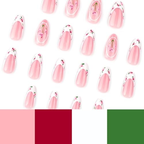 Press on Nails and Toenails Set – 48Pcs Medium Almond French Tip Fake Style-33