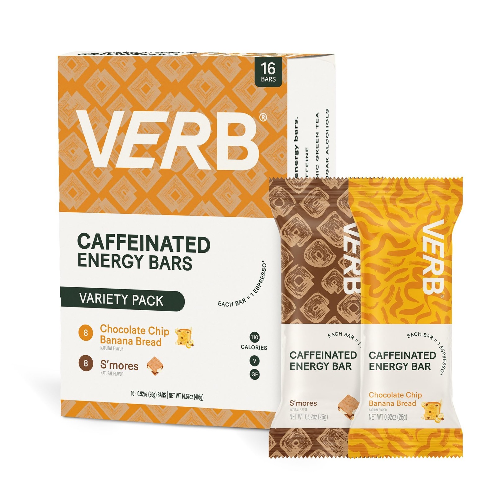 Verb Caffeinated Energy Bars Variety Pack – 2 Delicious 16 Count (Pack of 1)