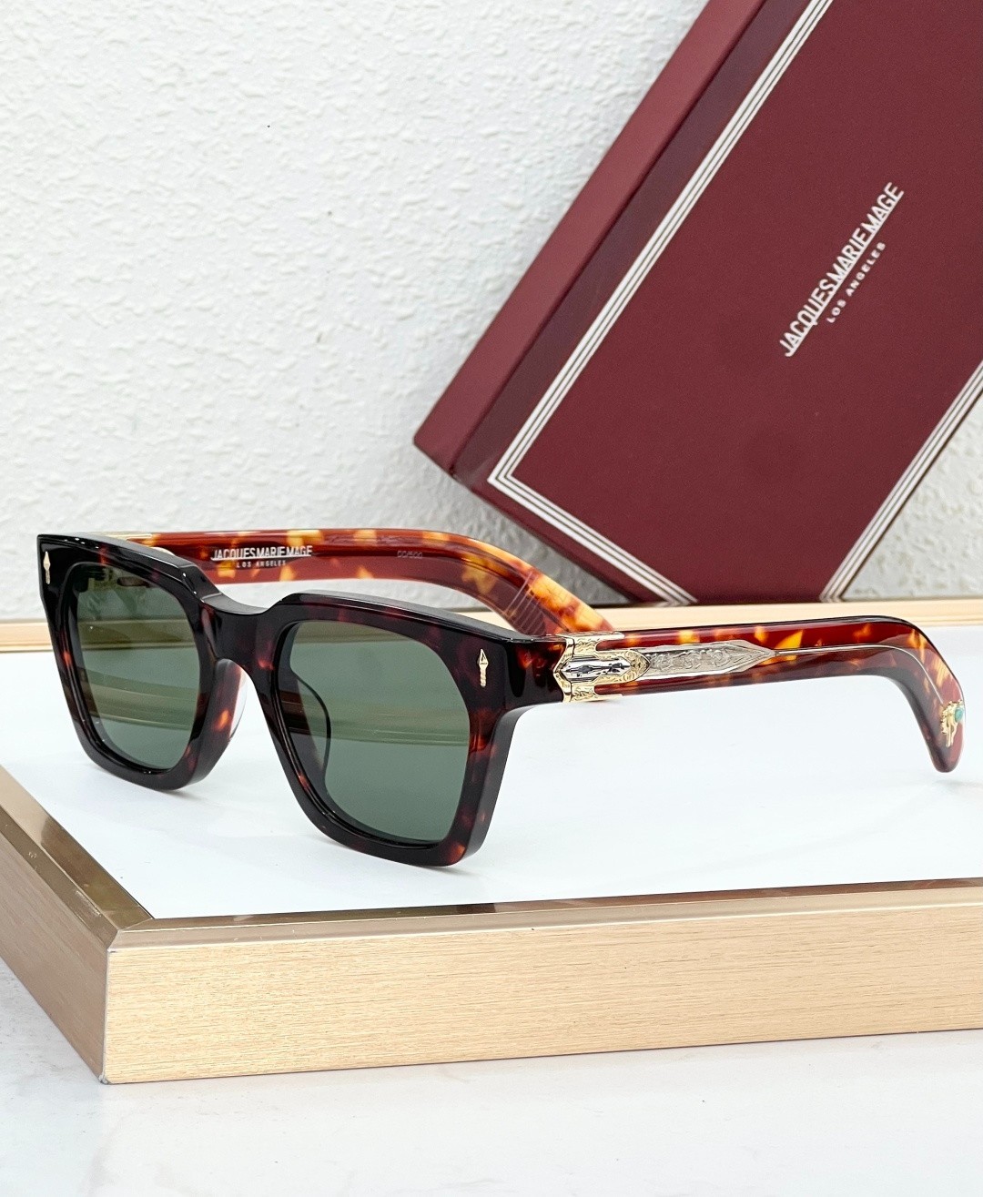 JACQUES MARIE MAGE Sterett Sunglasses Glossy Black Dark Grey Lens Turquoise 52mm