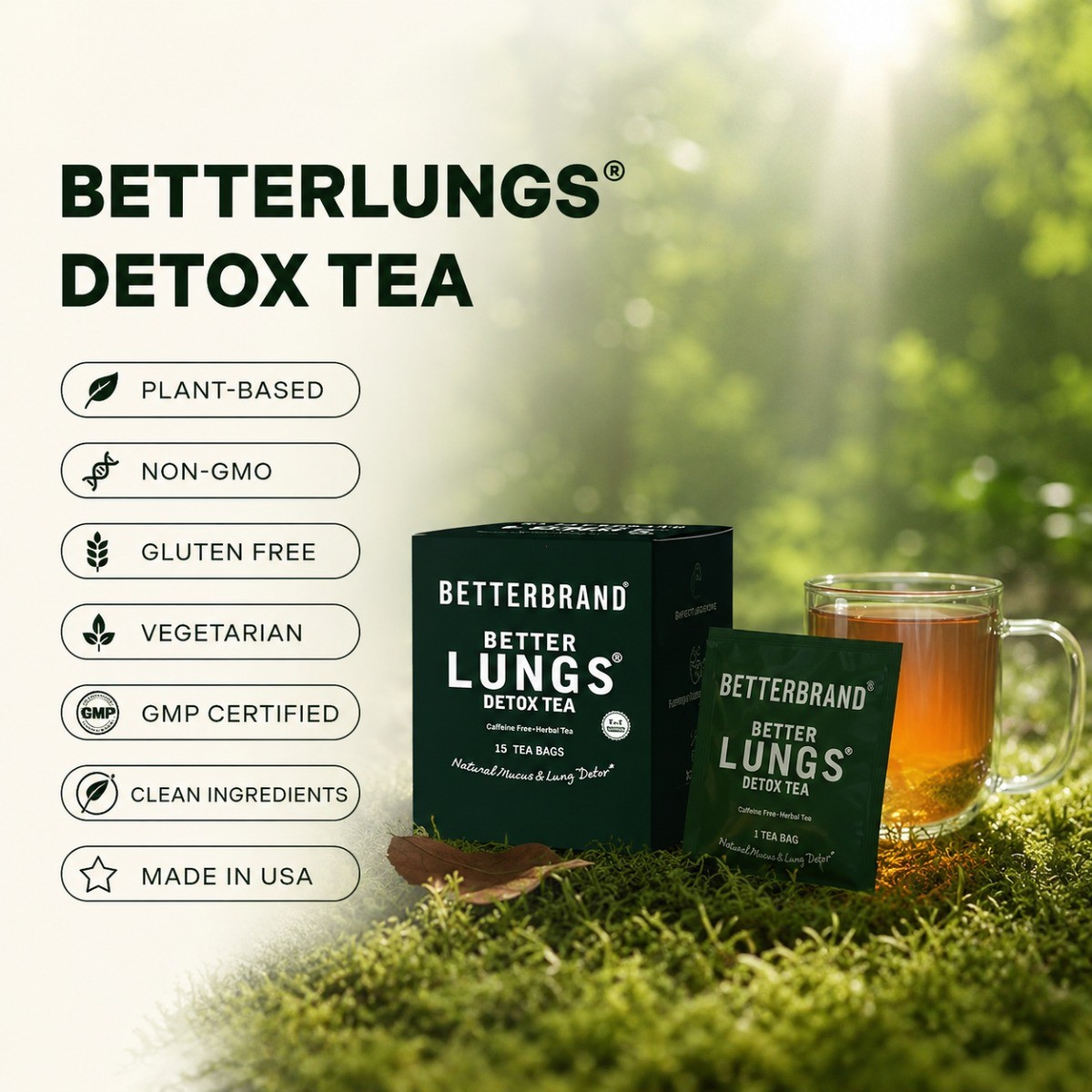 Betterbrand Lung Detox Tea, Natural Respiratory Relief with Mullein, 30 Tea Bags