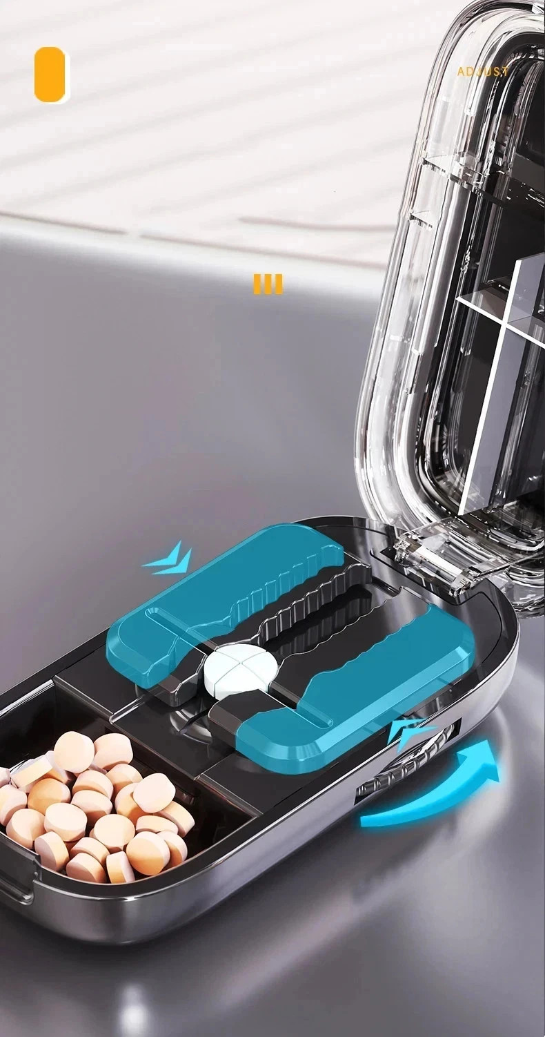 Adjustable Precise Pill Cutter Storage Box Portable Drug Tablet Medicine Dust US