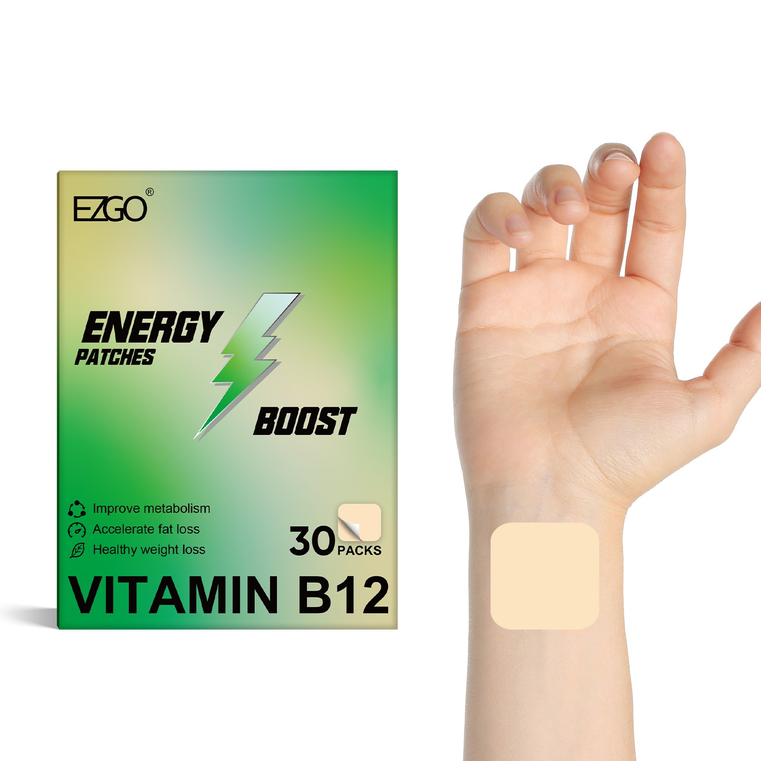 30 day Supply Vitamin B12 Patches B-12 Complex Energy Boost Patch Fitness 500mcg