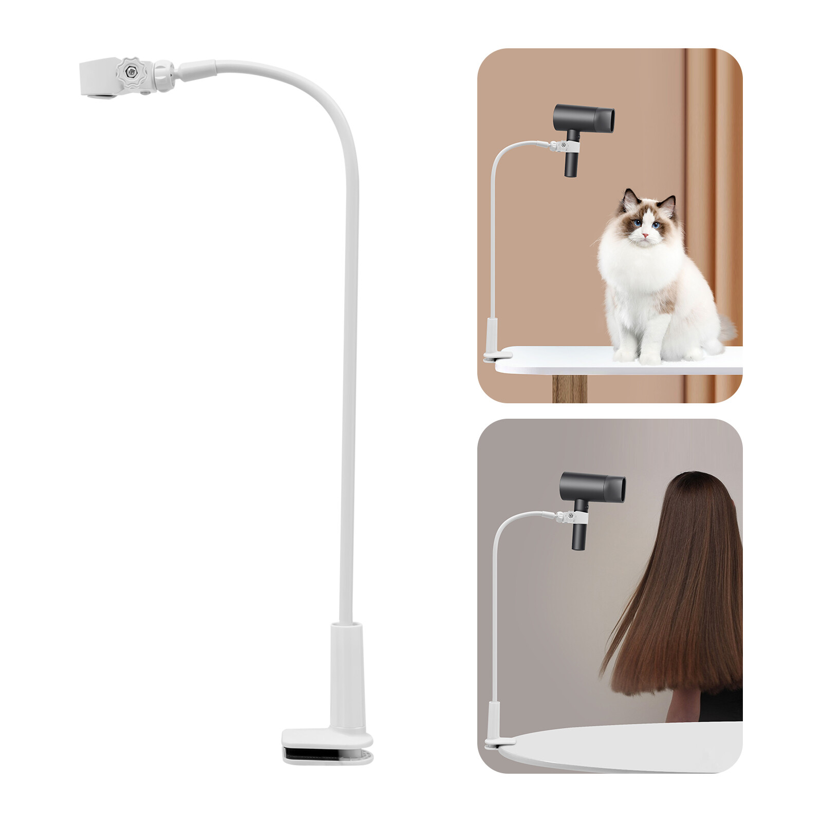 360 Degree Rotating Hair Dryer Stand Adjustable Stand Holder Hands-Free White