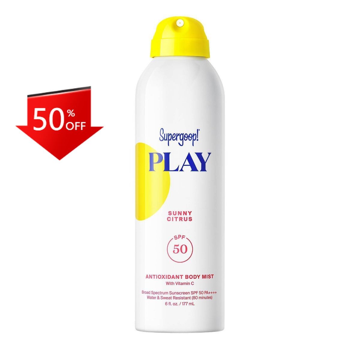 Supergoop! PLAY Antioxidant Body Sunscreen Mist with Vitamin C – SPF 50 -6 fl oz
