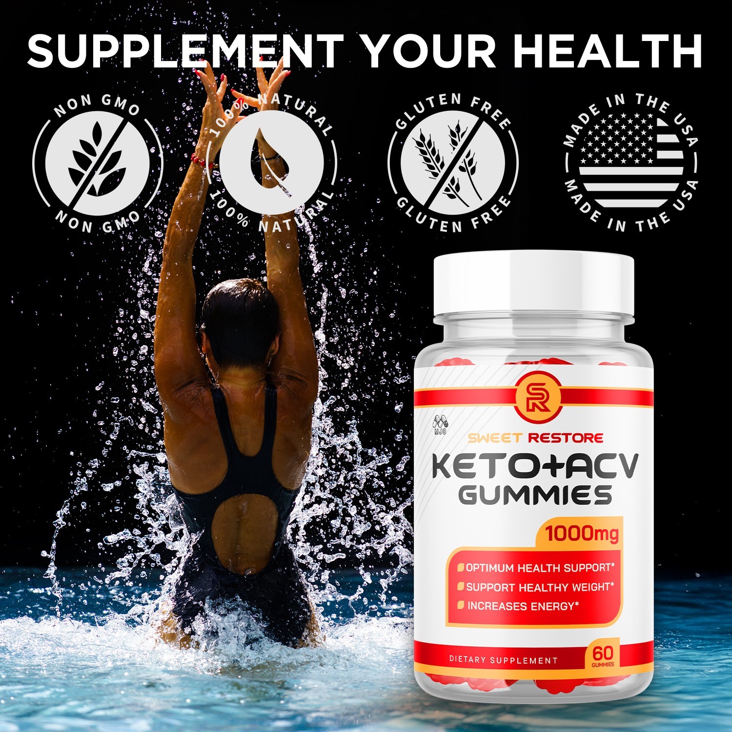 (2 Pack) Sweet Restore Keto ACV Gummys Vitamin Max Supplement 120 Gummies