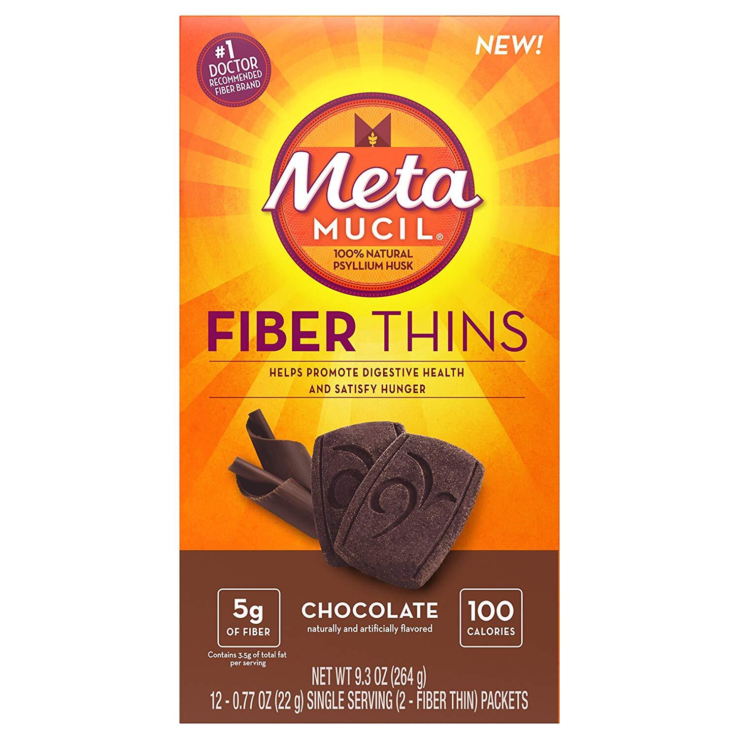 4 Pack Metamucil Fiber Supplement Thins Chocolate 12 Count Each