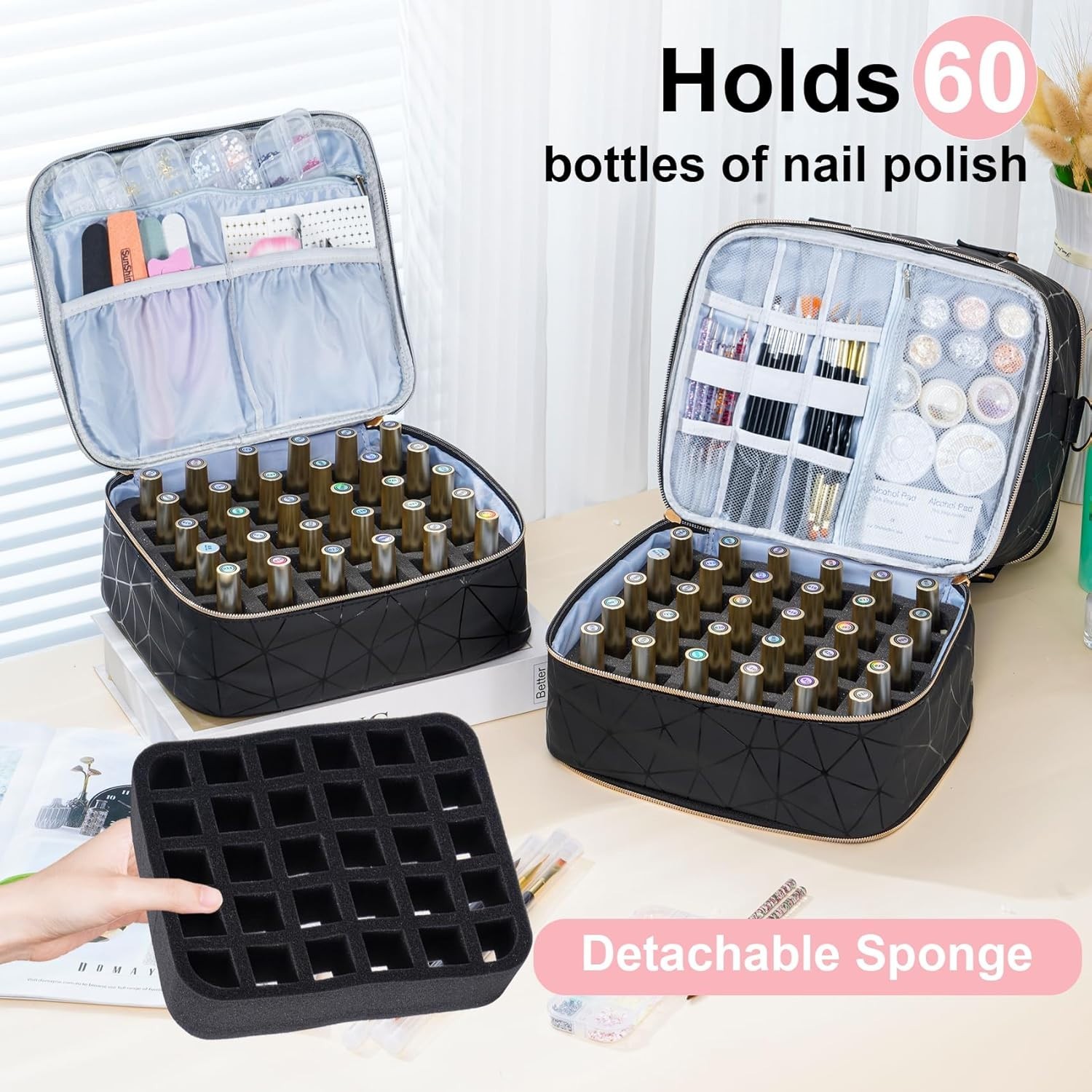 Large Nail Polish Organizer Bag for 84 Bottles Lamp – Travel Storage Case