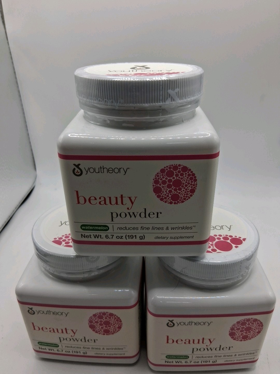 3x Youtheory Beauty Powder Watermelon 6.7 Oz. Ea. Exp:04/2026 (Lot Of 3)