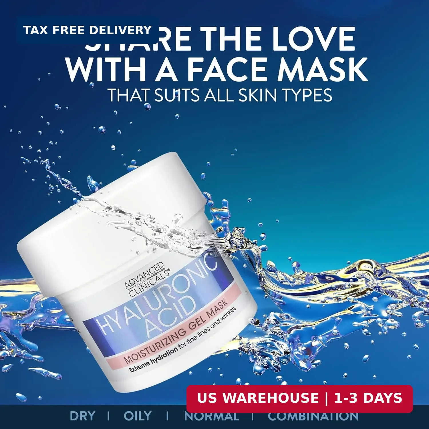 Advanced Clinicals Hyaluronic Acid Gel Facial Mask Skin Care Treatment, Brighten