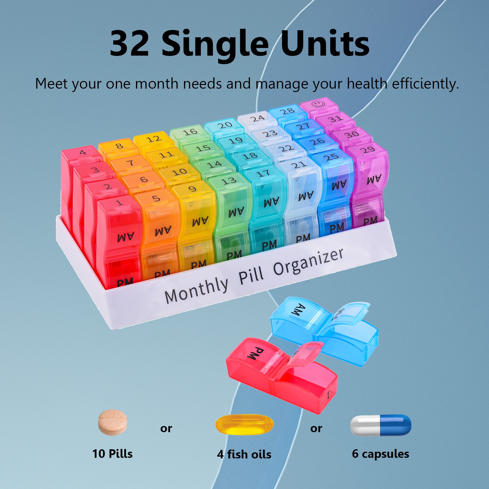 1PK Monthly Pill Organizer 2 Times a Day,30 Day AM PM Pill Box,for Travel &Home