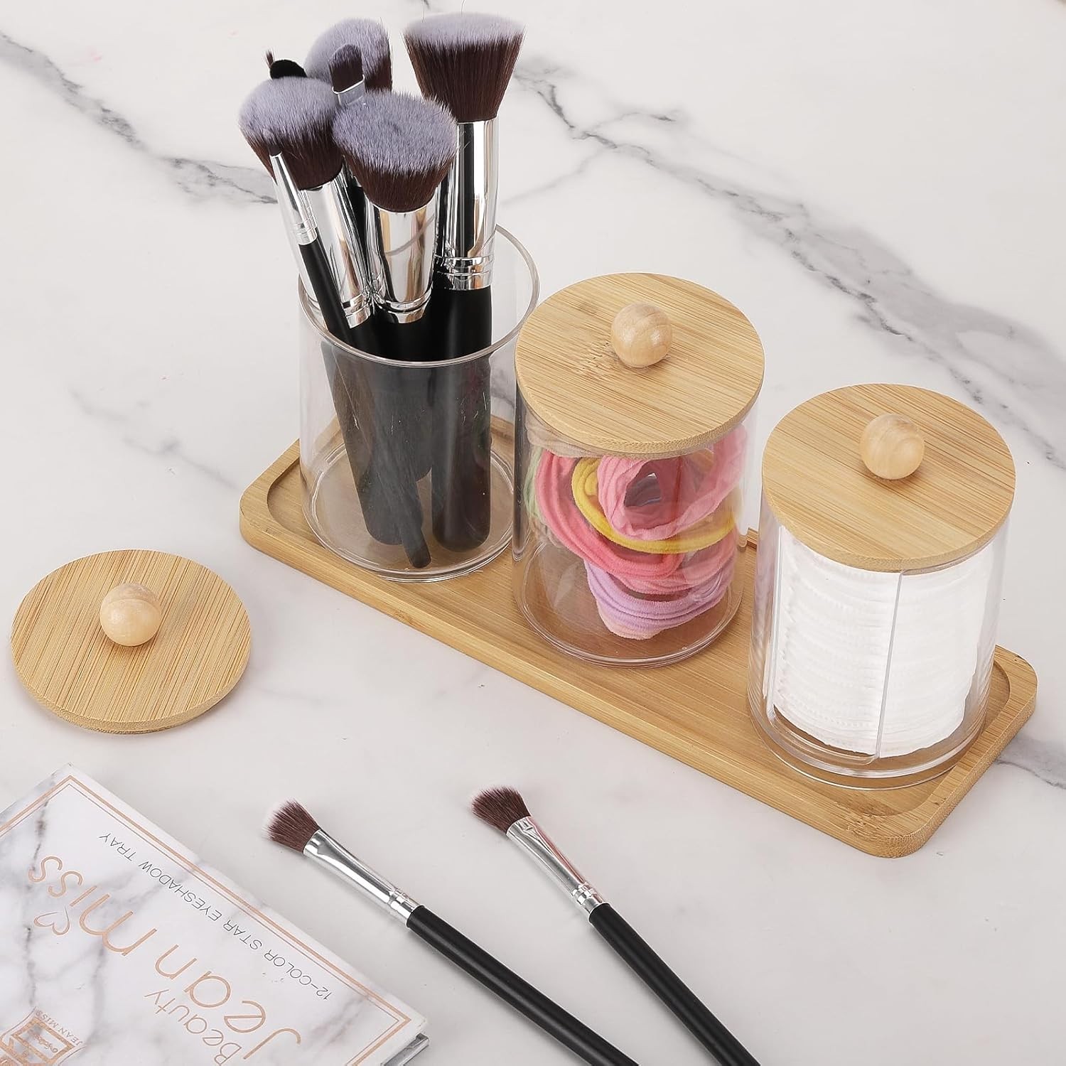 Space-Saving 10 oz Bathroom Containers with Dust-Proof Bamboo Lids – 3 Pack