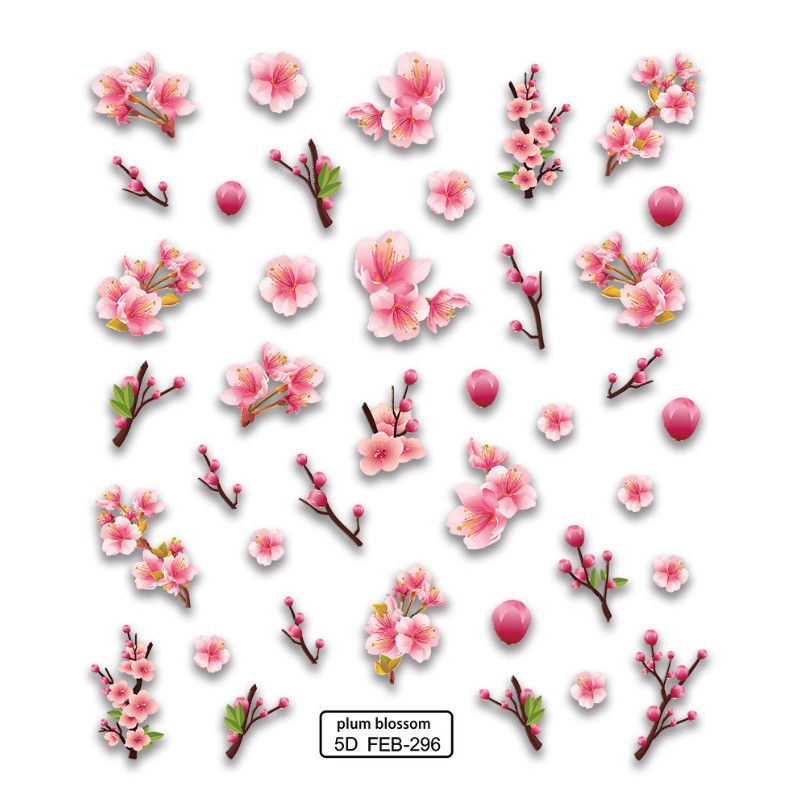 Pink Plum Blossom Flower Nail Art Stickers Self Peel Adhesive FEB296 NH23