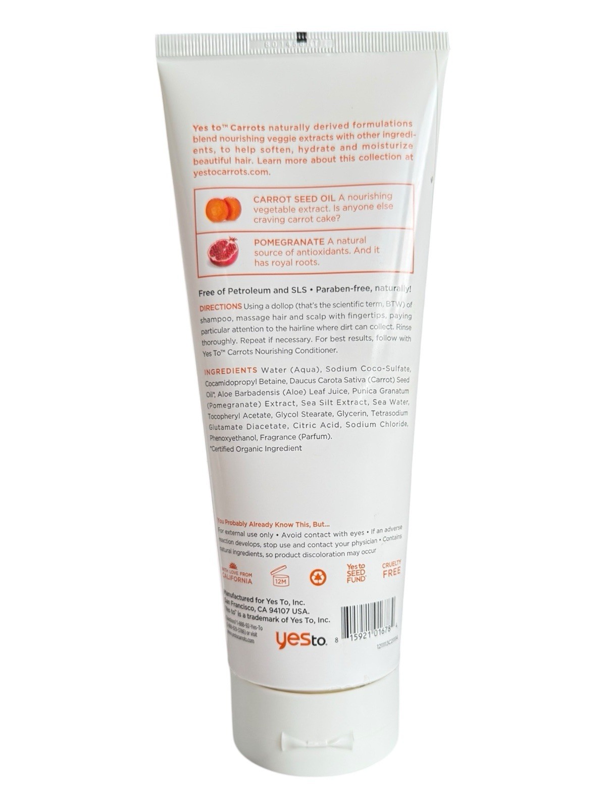 (1) Yes to Carrots Nourishing Shampoo Normal to Dry Hair 97% Natural 9.5 oz New