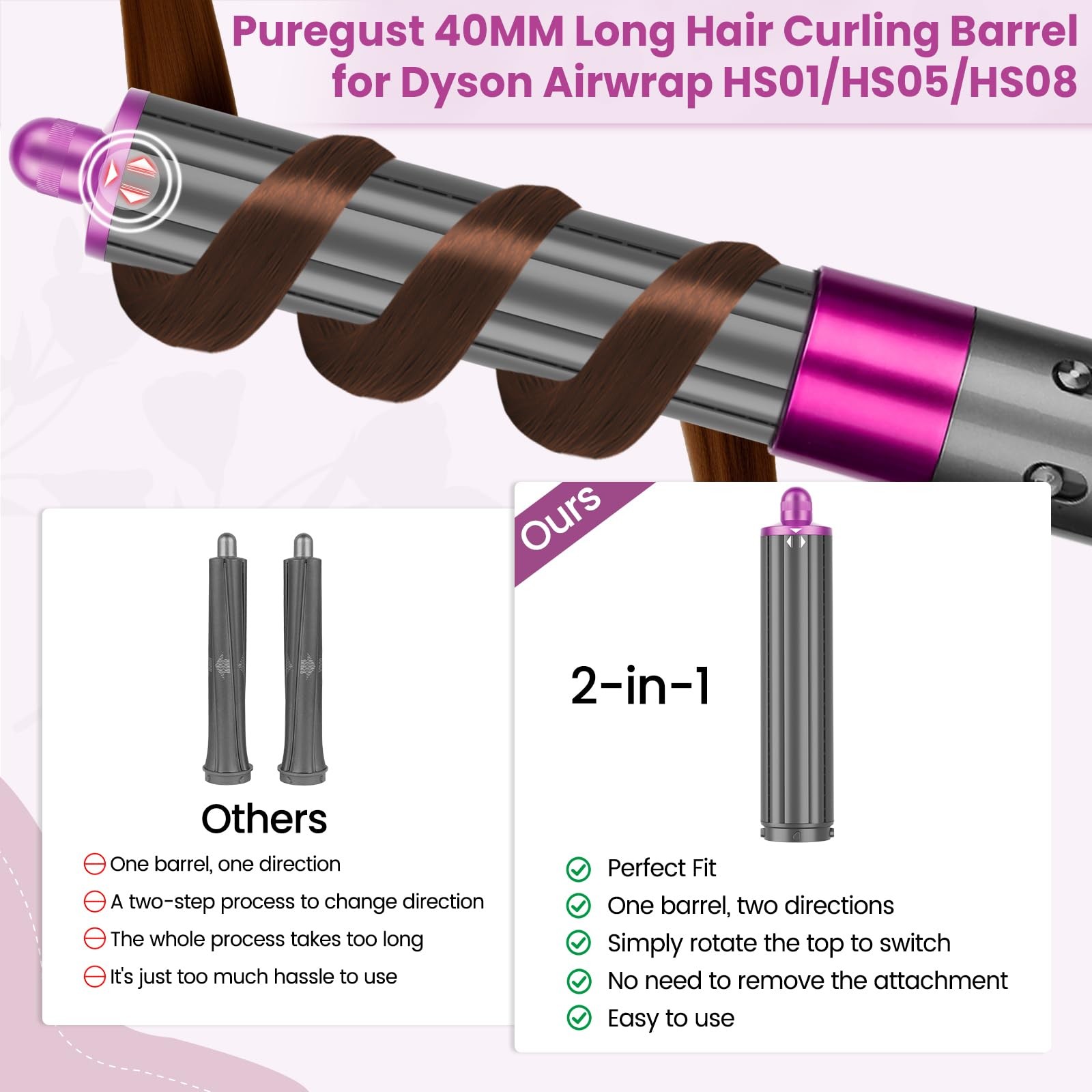1.6IN Long Hair Barrels Attachment Compatible with Dyson Airwrap HS01 HS05 HS…