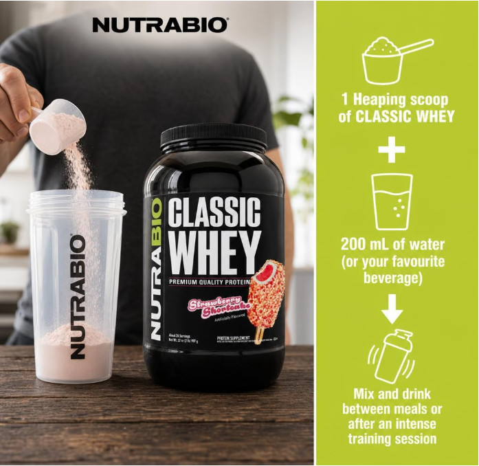 NutraBio Classic Whey Protein Powder, Strawberry Shortcake, 2 lb, 25g Protein