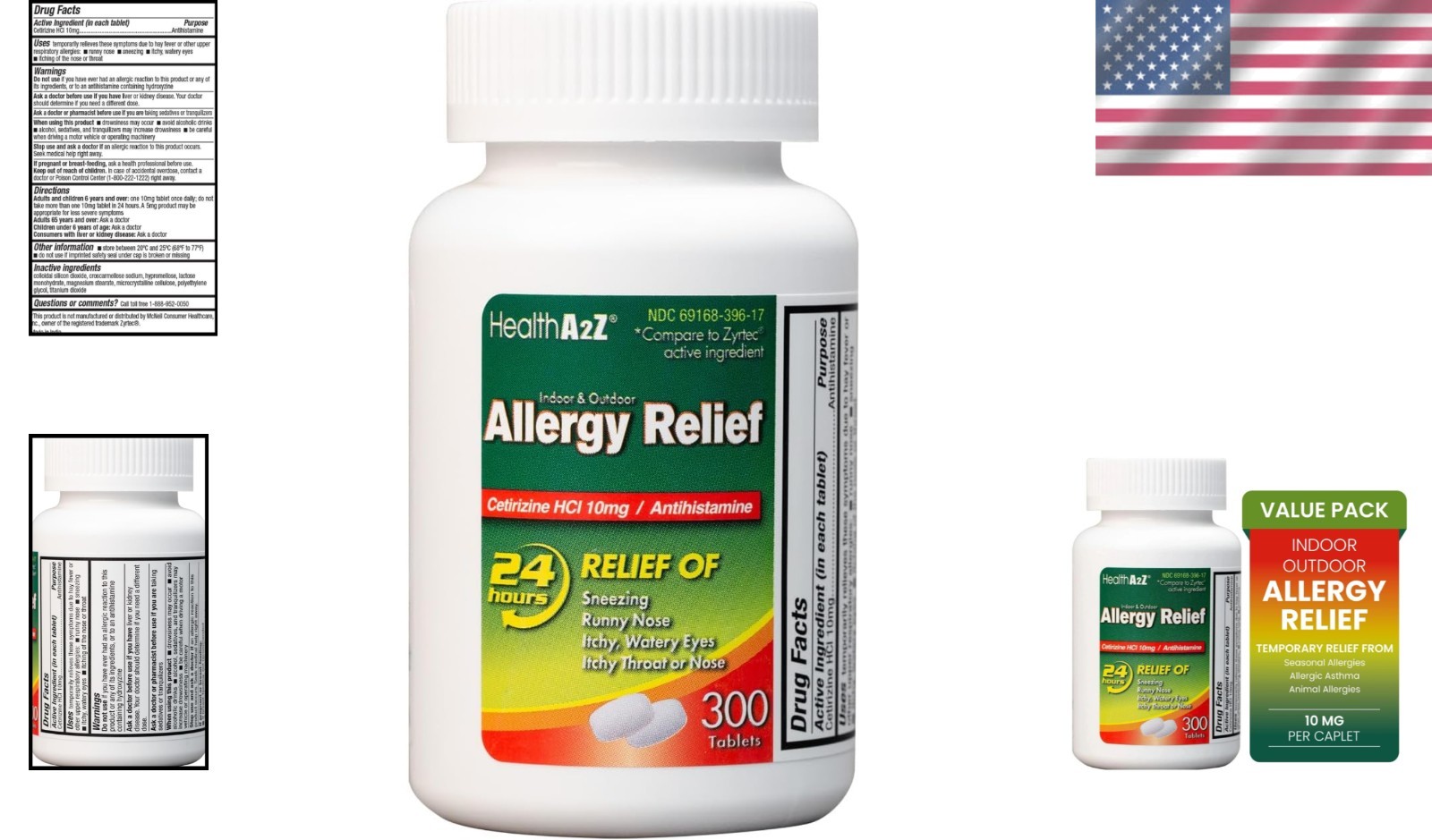 Cetirizine 10mg Allergy Relief Tablets – 300 Count for Indoor & Outdoor Use