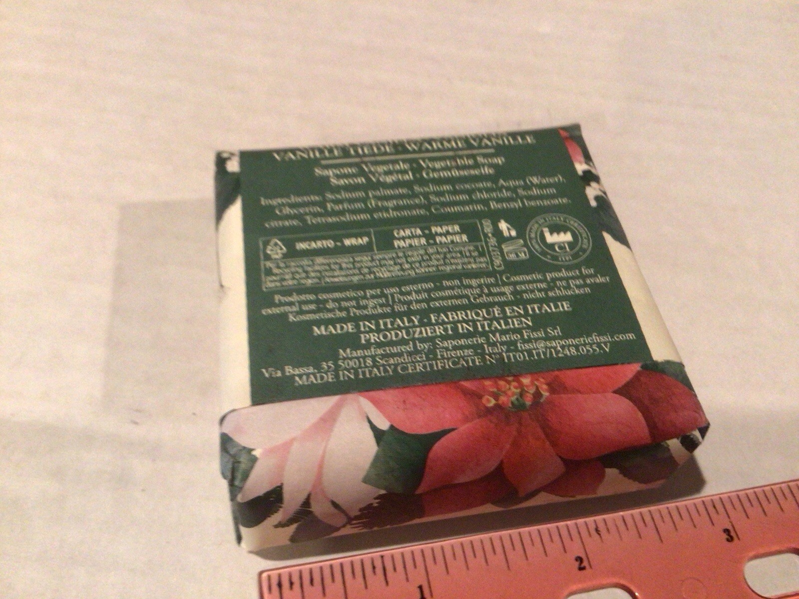 Saponeric Handmade In Italy Soap Warm Vanilla 106g 3.7 oz. One Bar