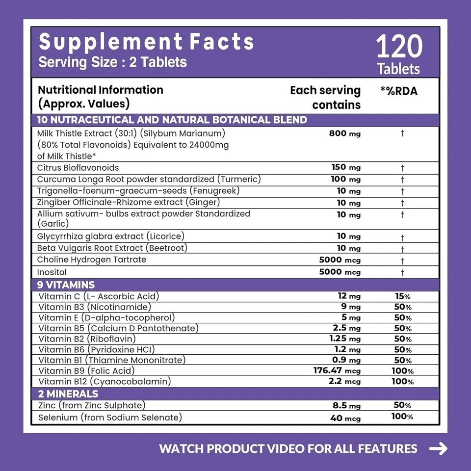 Liver Detox Supplement with Milk Thistle | 800mg Milk Thistle Extract 120 tablet