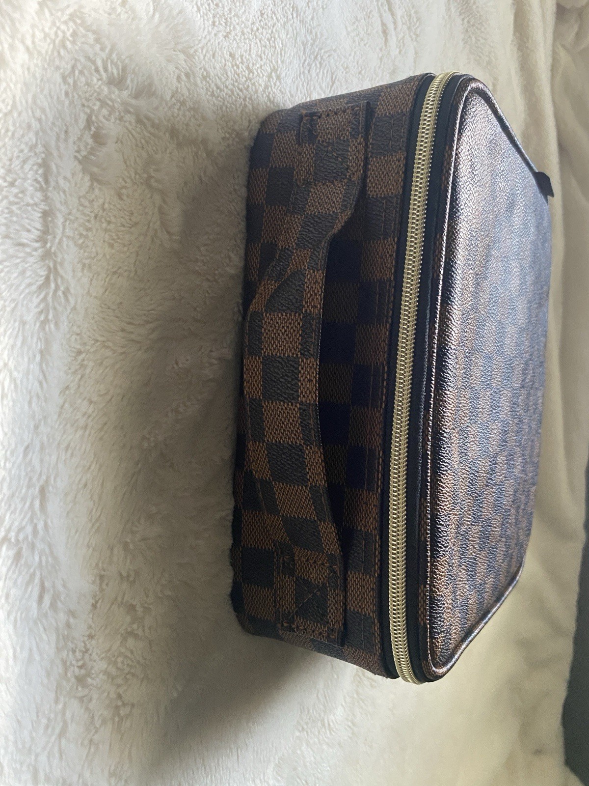 Wodkeis DURABLE Brown Checkered Makeup Bag ~ Adjustable Compartments