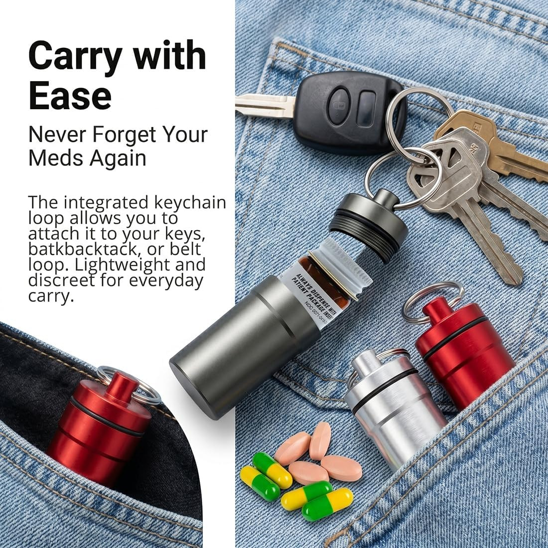 3 Packs Waterproof Aluminum Pill Fob Container, EFFIET Nitro Bottle Holder Nitro