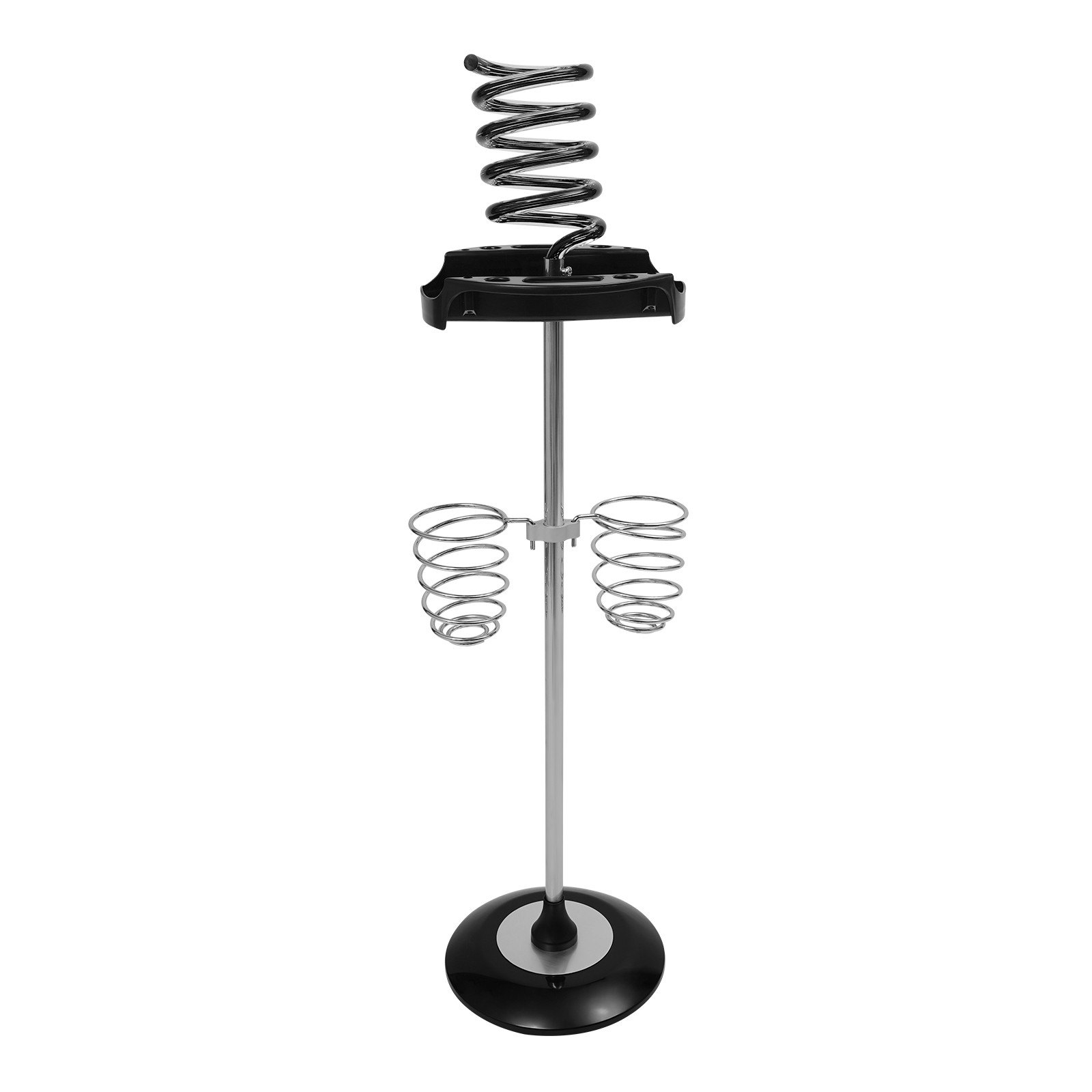 Hair Dryer Stand with Tray & Spiral Holders Freestanding Holder Hands-Free Black