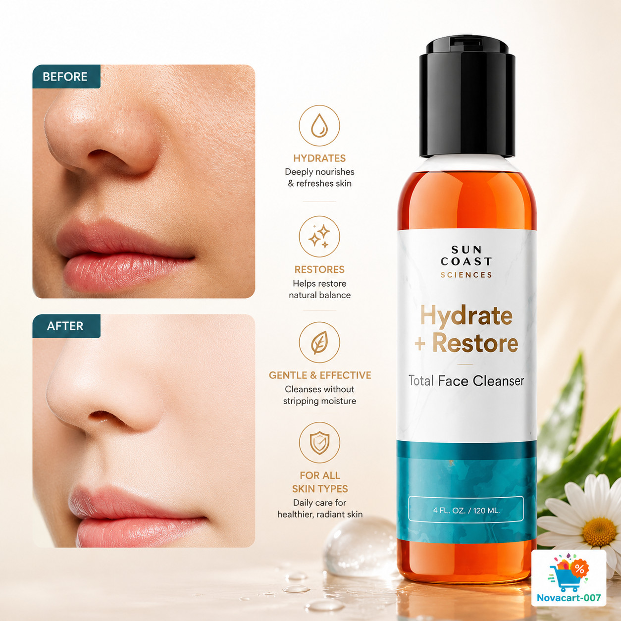 Sun Coast Sciences Hydrate + Restore Face Cleanser 120ml New