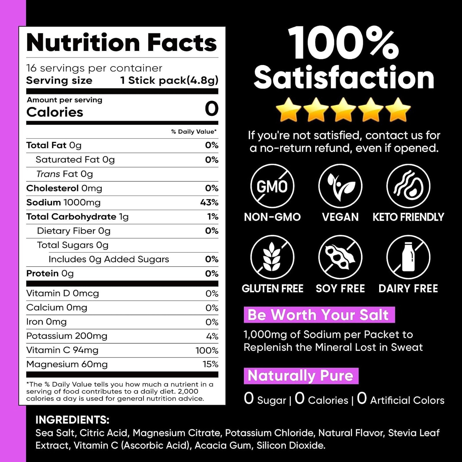 Electrolyte Powder Packets Sodium Sugar-Free Hydration Mix with Potassium