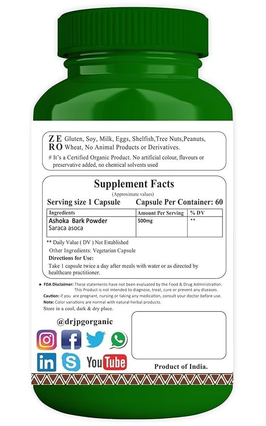 4x Dr. JPG Organic ISO & GMP Certified Ashoka Bark Vegetarian Capsule