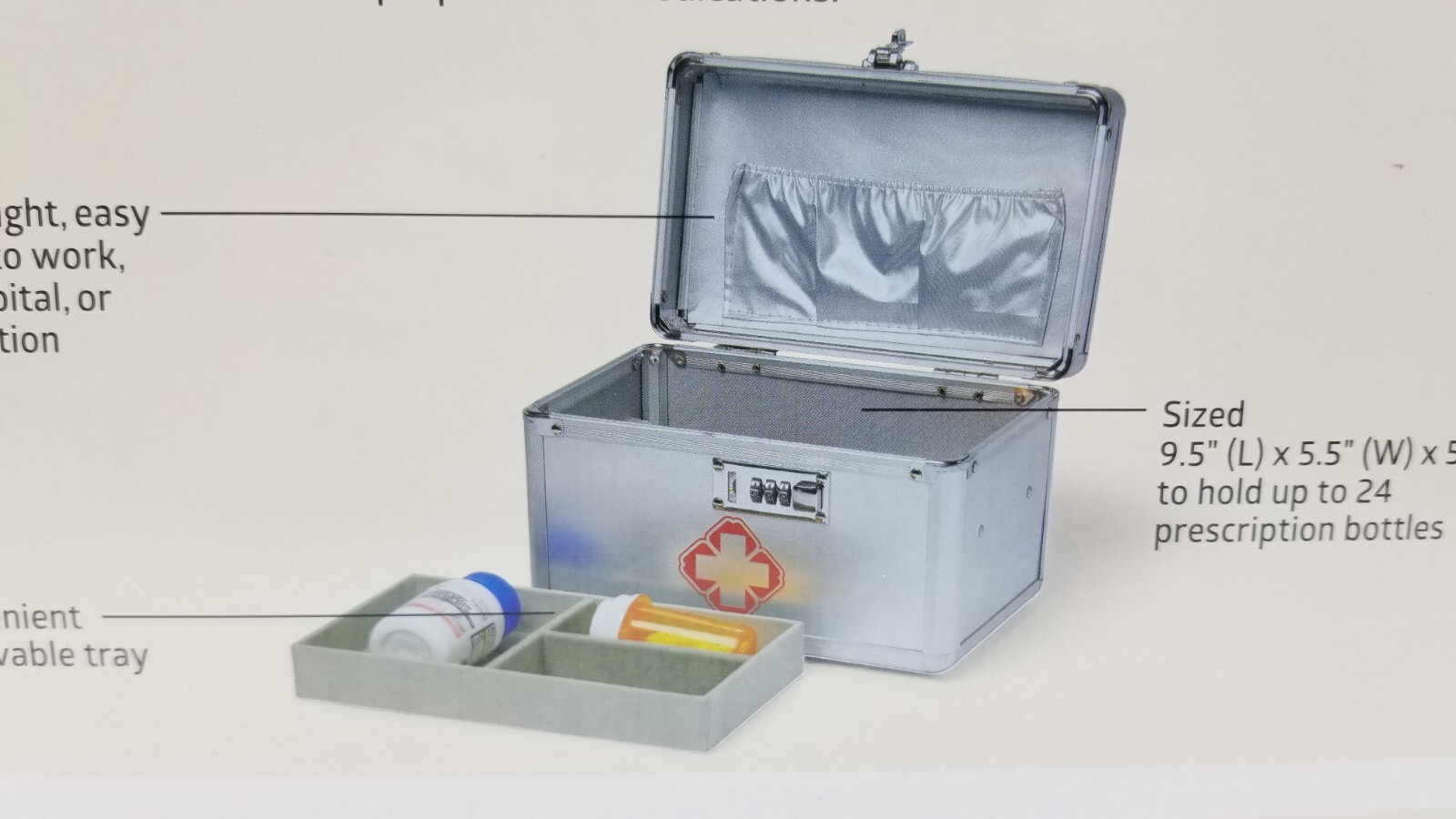Medline Medication Lock Box Programmable Combination & Removable Tray Holds 24