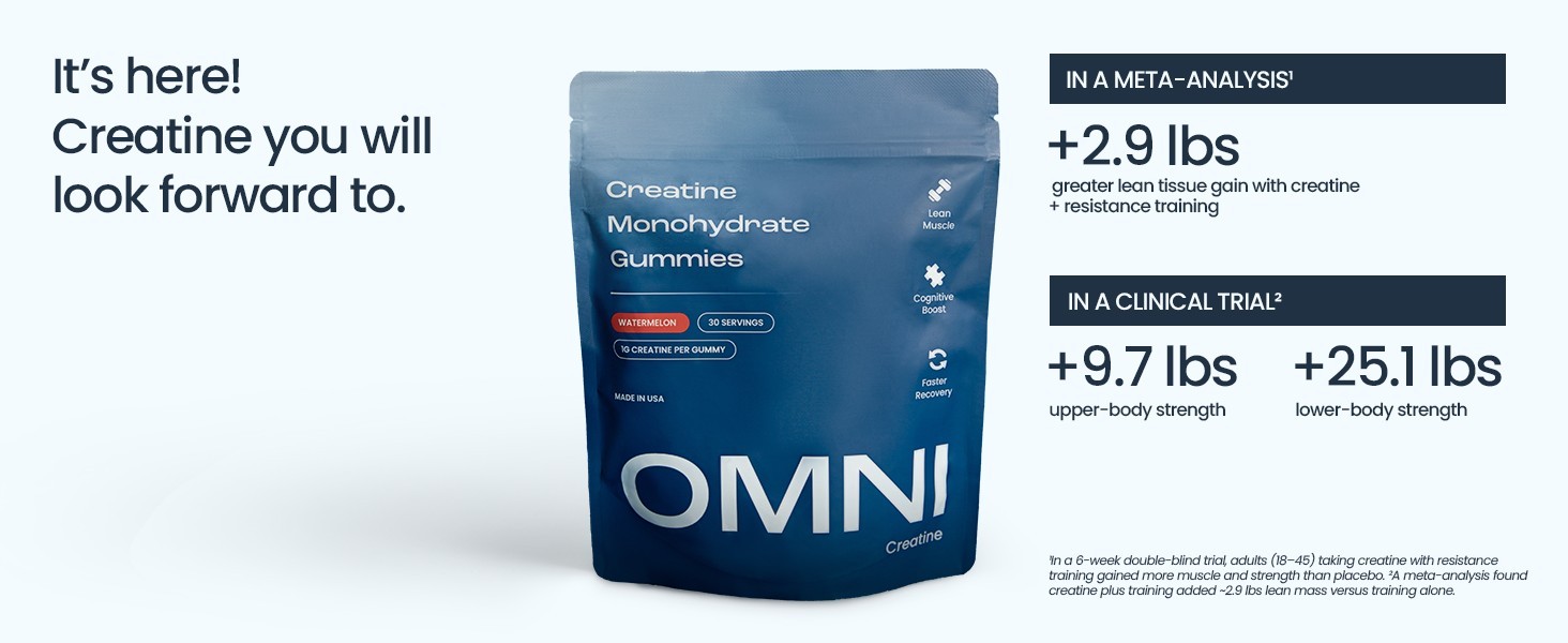 OMNI (3 Pack) Creatine Monohydrate Gummies – Supports Muscle Growth, Watermelon