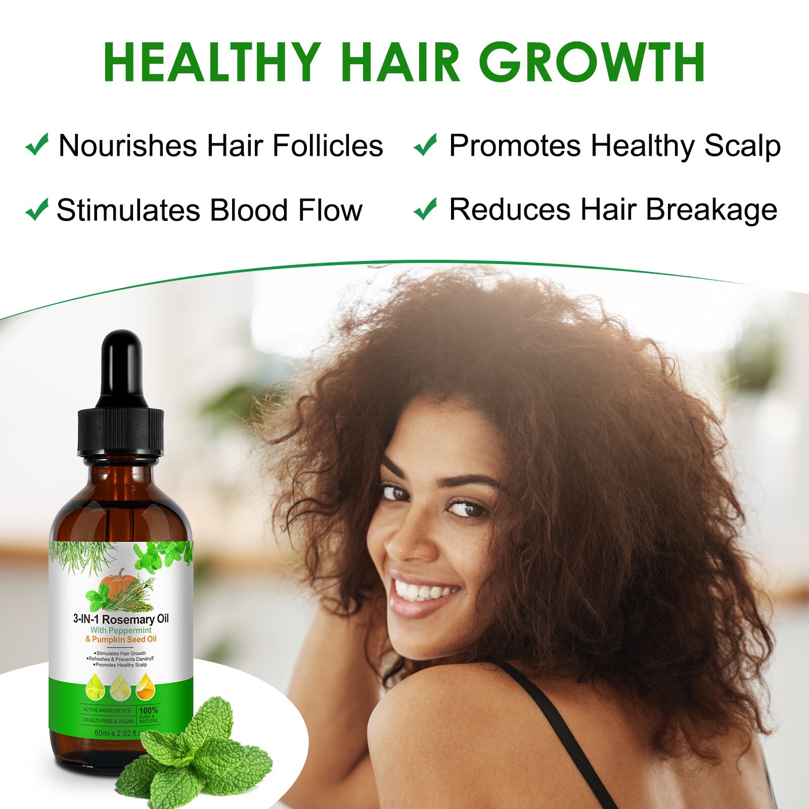 3in1 Rosemary Oil + Peppermint Oil + Pumpkin Seed Oil Stimulates Hair Growth and
