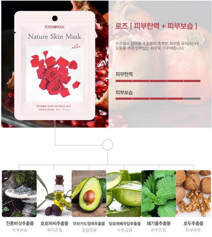 FOOD A HOLIC Nature Skin Mask Pack 23ml Rose 10EA Korean Seller