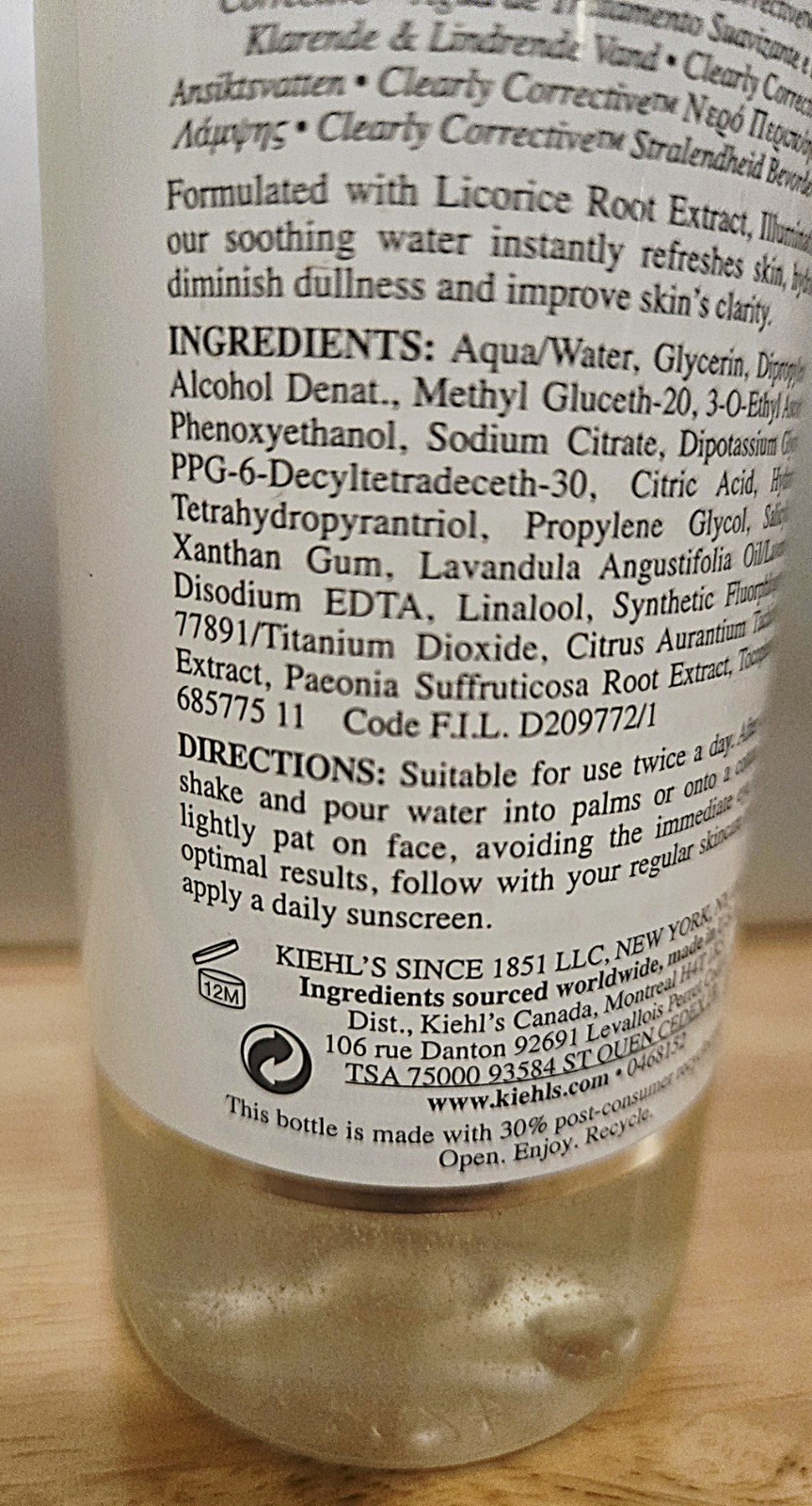 Kiehl’s Clearly Corrective Brightening & Soothing Treatment Water 6.8 oz – 200ml
