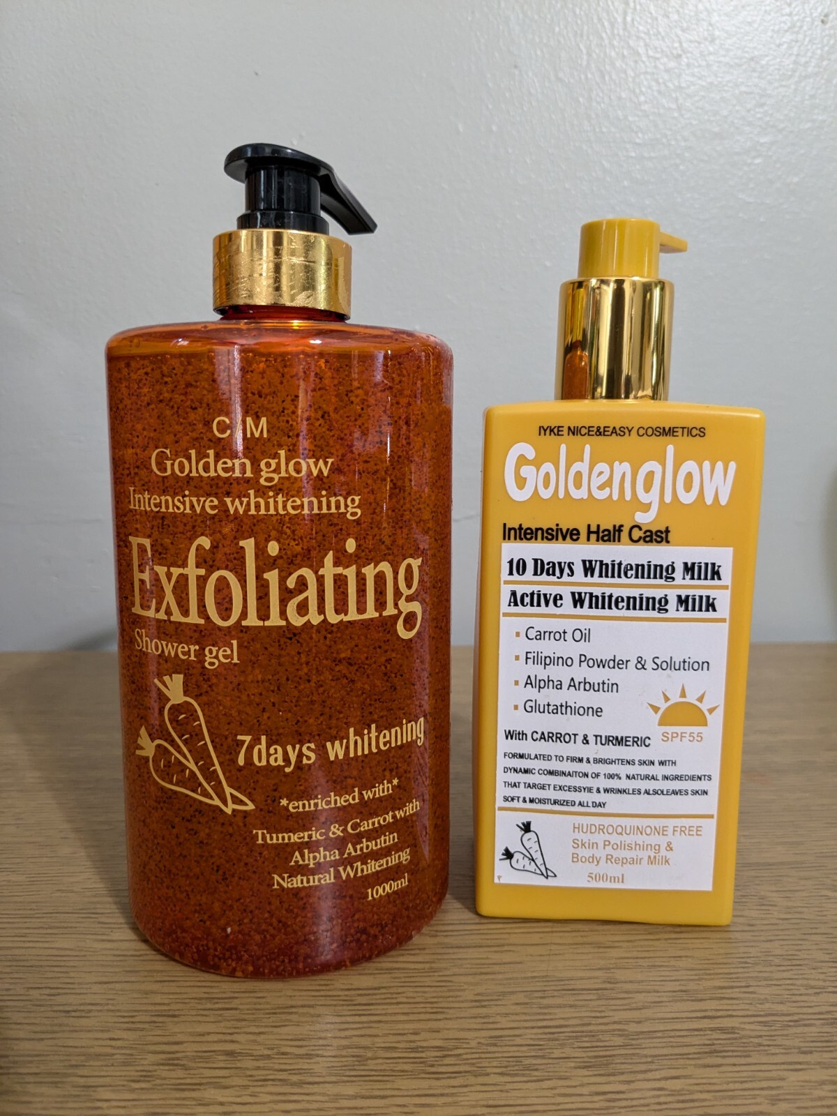Golden Glow Intensive Whitening Exfoliating Shower Gel, H.C Whitening Milk Spf55
