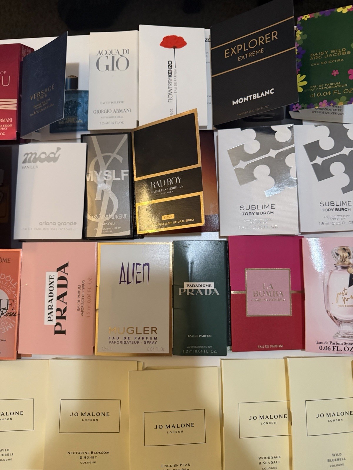 55 Assorted Spray Fragrance Samples Sample Size Lot Vials & Cards, Mixed Set