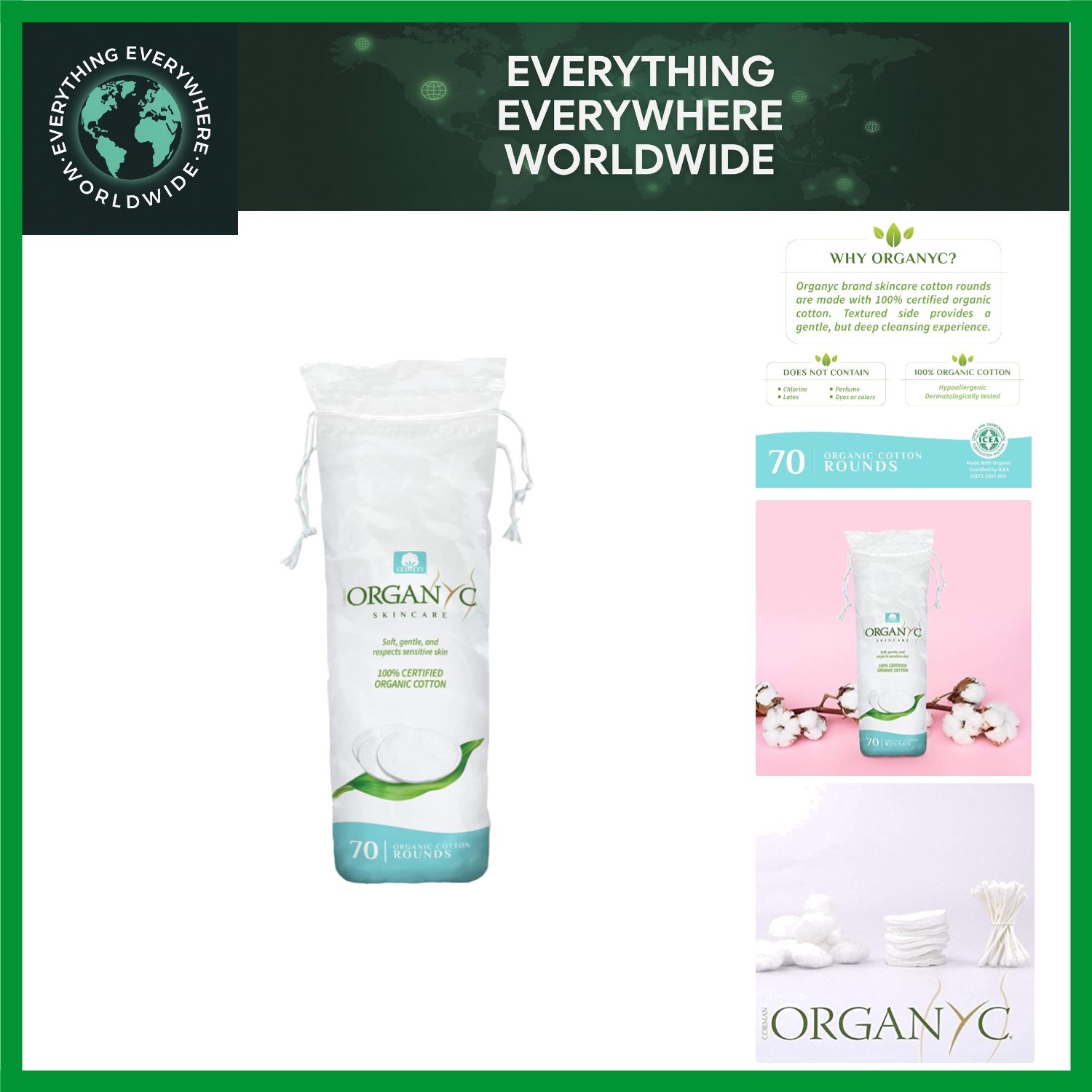 Eco-Friendly 100% Organic Cotton Rounds – 70 Count for Sensitive Skin Care