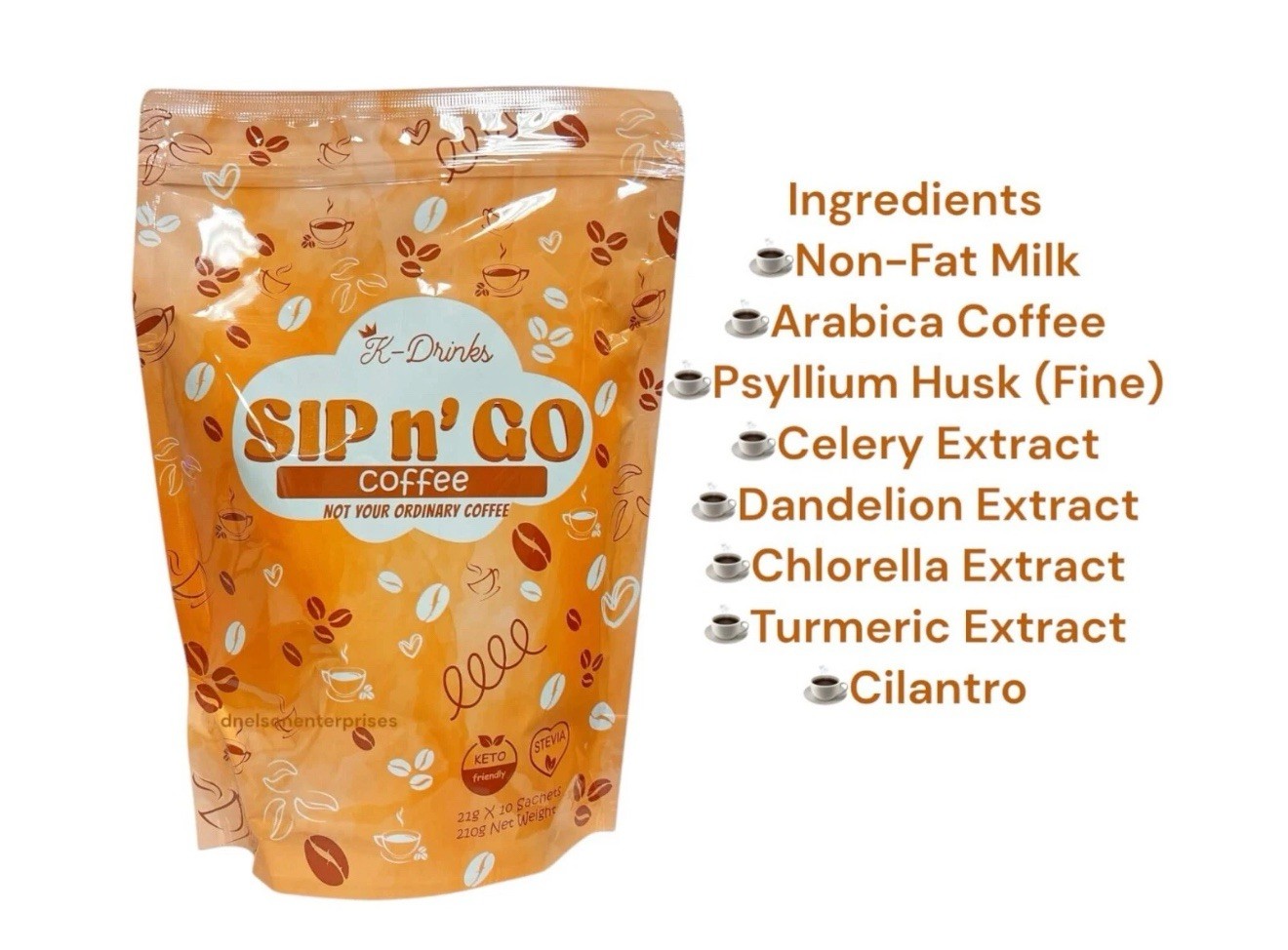 K-Drinks Sip N’ GO Coffee Keto Instant Mix w/ Stevia 22g x 10 Sachets,