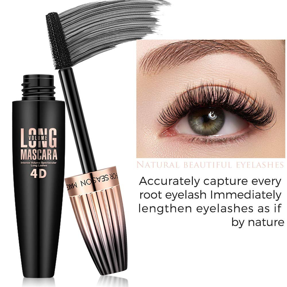 4D Silk Fiber Lash Mascara, Waterproof Long Lasting Mascara Black Volume and Len