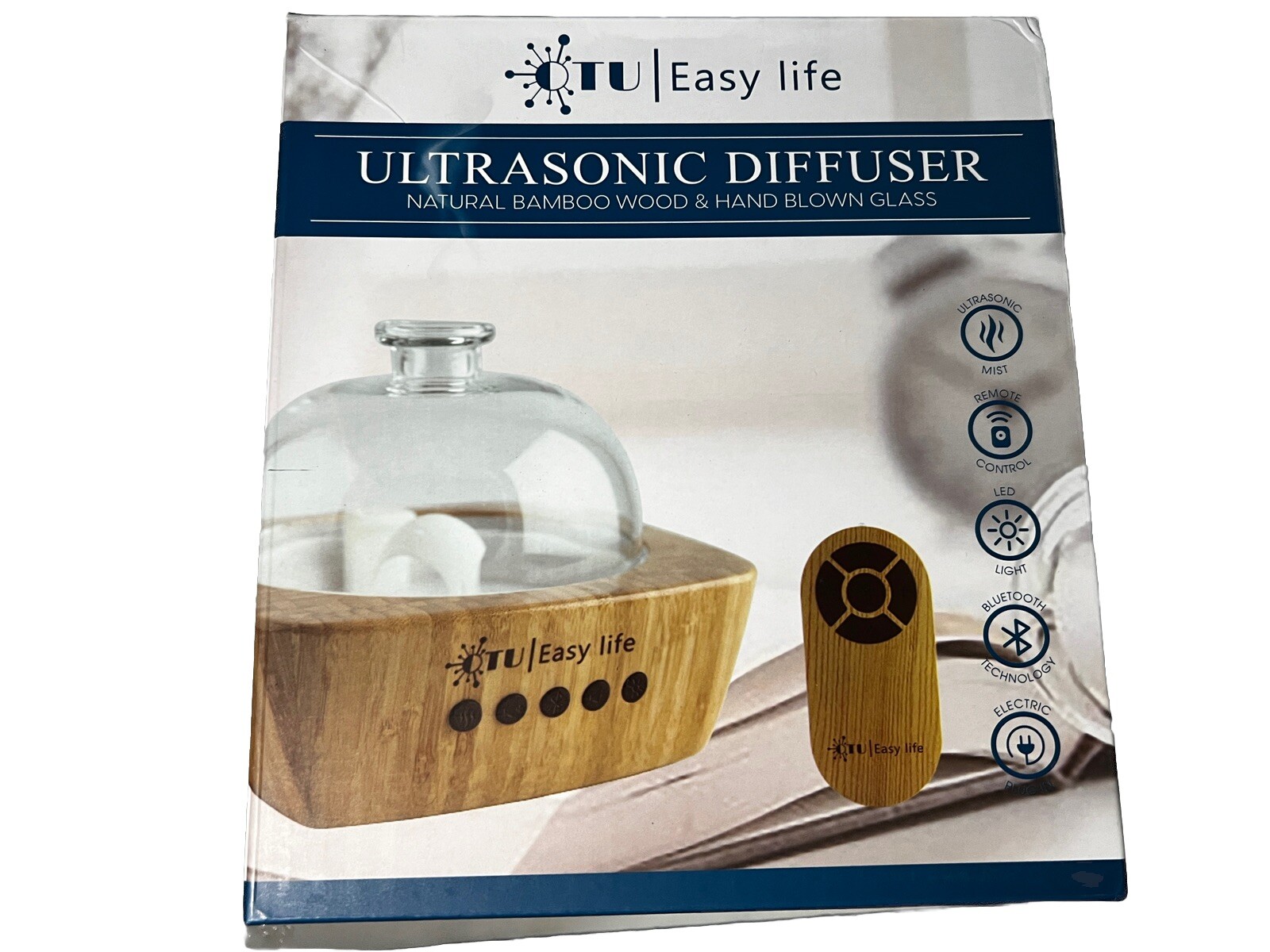 OTU Easy Life Ultra Sonic DIFFUSER Remote LED Hand Blown Glass Bluetooth Bamboo
